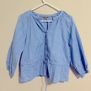 LILLA P Blue tie waist button down 100% cotton top blouse shirt. Women’s small